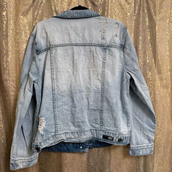 Kut From The Kloth Denim Light Wash Destroyed Distressed Jacket XL - Picture 2 of 8